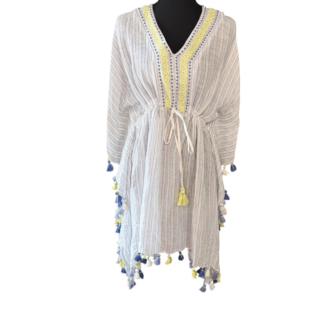 Spartina Striped Tassel Beach Cover Up Kaftan Tunic One Size Boho Resort Swim